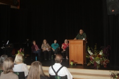 Ed Gutkowski, our MC, (l-r) Cynthia Dilling, Nancy McCoy, Mary Wondra, Ann Palmer